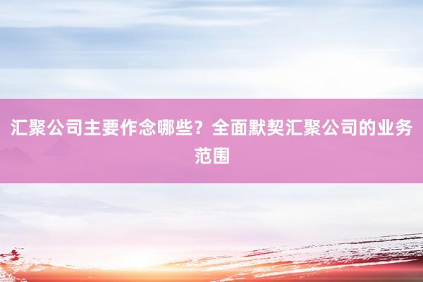 汇聚公司主要作念哪些？全面默契汇聚公司的业务范围